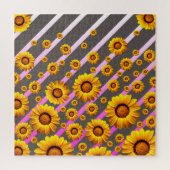 Puzzle Belles fleurs jaunes sur gris, rayures roses (Vertical)