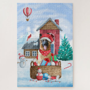 Puzzle Berger Allemand dans la maison de Noël pour chien