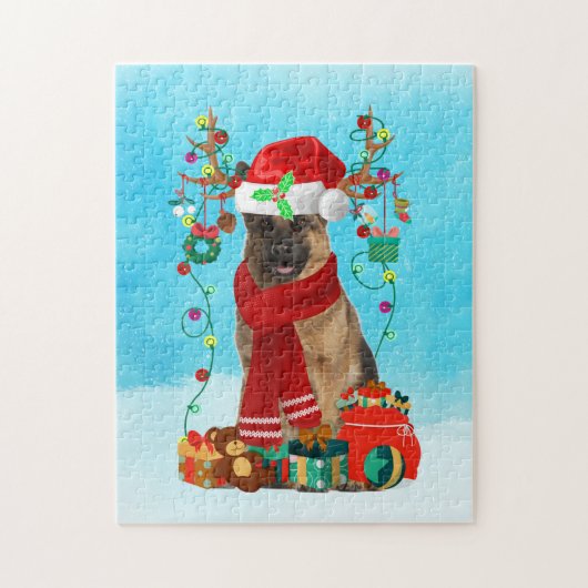 Puzzle Berger allemand dans la neige avec cadeaux de Noël (Vertical)