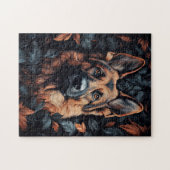 Puzzle Berger Allemand dans les feuilles (Horizontal)