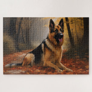 Puzzle Berger Allemand dans les feuilles d'automne qui to