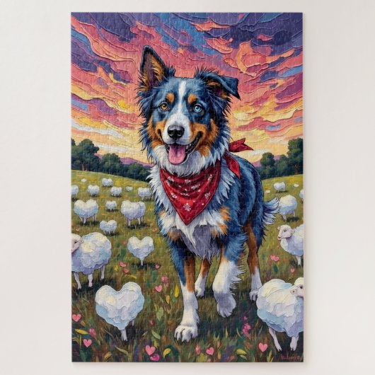 Puzzle Berger Australien faisant paître des moutons au cœ (Vertical)