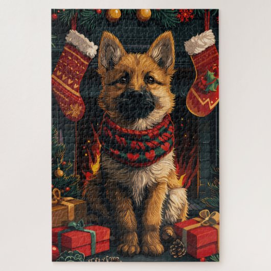 Puzzle Berger Belge Avec Cadeaux De Noël Cheminée (Vertical)