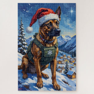 Puzzle Berger belge Malinois Patrouille de montagne Noël