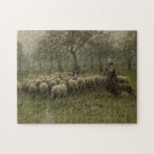Puzzle Bergère avec un troupeau des moutons, mauve (Horizontal)