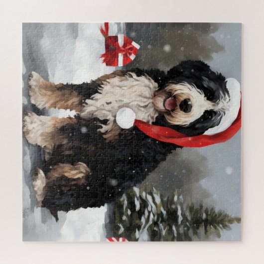 Puzzle Bernedoodle Chien dans Noël de neige (Horizontal)