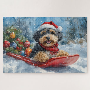 Puzzle Bernedoodle Chien en Luge Laissez Tomber la Neige