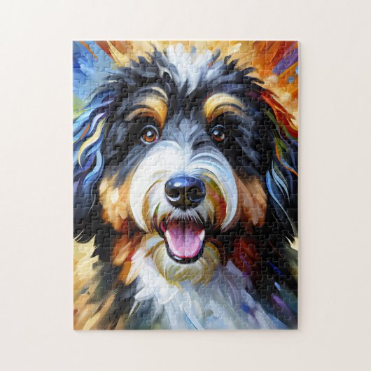 Puzzle Bernedoodle Chien Portrait Acrylique Art Print Chi (Vertical)