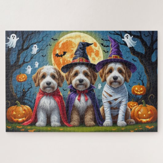 Puzzle Bernedoodle Chiens Citrouille Halloween Funny (Horizontal)