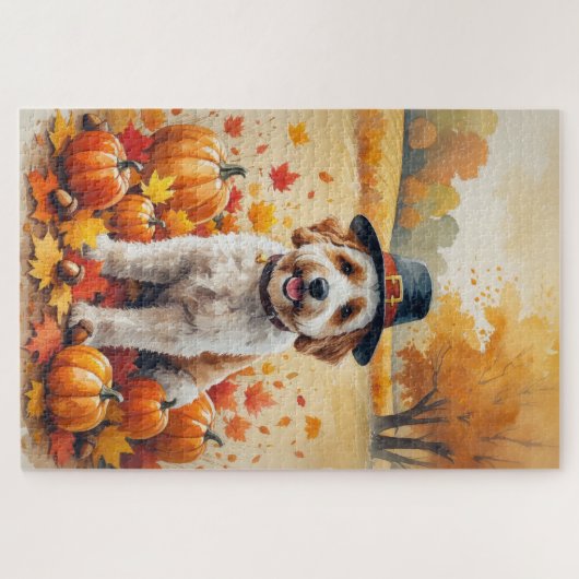 Puzzle Bernedoodle En Automne Laisse L'Art Thanksgiving (Horizontal)