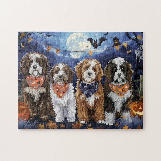 Puzzle Bernedoodle Halloween Épouvante (Horizontal)