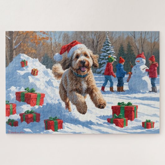 Puzzle Bernedoodle Noël Festival scène de neige (Horizontal)