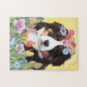 Puzzle Bernese Mountain Dog avec fleurs Printemps (Horizontal)