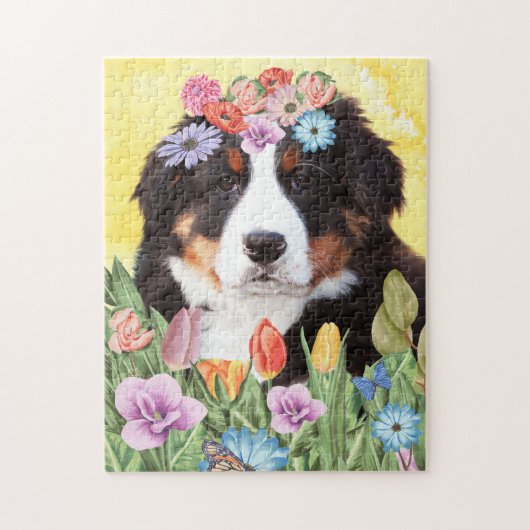 Puzzle Bernese Mountain Dog avec fleurs Printemps (Vertical)