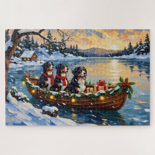Puzzle Bernese Mountain Dog Christmas Boat Holiday (Horizontal)