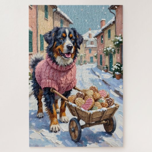 Puzzle Bernese Mountain Dog Delivering Valentine's Cookie (Vertical)