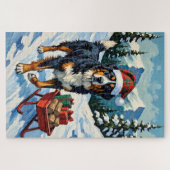 Puzzle Bernese Mountain Dog Pulling Christmas Sled Hat (Horizontal)