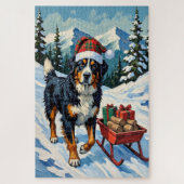 Puzzle Bernese Mountain Dog Pulling Christmas Sled Hat (Vertical)