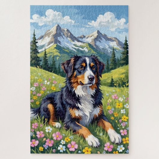 Puzzle Bernese Mountain Dog Spring Alpine Meadow (Vertical)