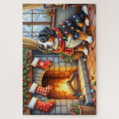 Puzzle Bernese Mountain Fireplace with Christmas Lights (Vertical)