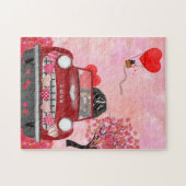 Puzzle Bernois Mountain Driving Car avec Coeurs Valentine (Horizontal)
