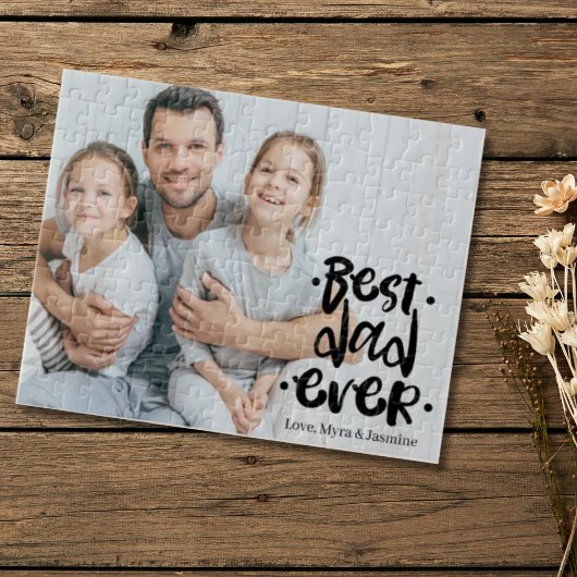 Puzzle Best Dad Ever Black Custom Photo Gift From Kids