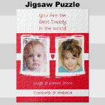 Puzzle Best daddy 2 photos ajouter des noms blanc rouge<br><div class="desc">Jigsaw puzzle idée cadeau pour le meilleur papa du monde. Pourquoi ne pas encadrer la scie quand elle a été mise en place. Ajoutez 2 photos et noms des enfants. Les câlins et les baisers des enfants. Blanc et rouge.</div>