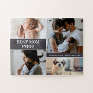 Puzzle "Best Mom Ever" Photo personnalisée Famille de col