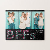 Puzzle BFF Trois photo Nom personnalisé Girly Heart (Horizontal)