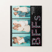 Puzzle BFF Trois photo Nom personnalisé Girly Heart (Vertical)