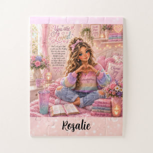 Puzzle Bible chrétienne fille arc-en-ciel rose pastel jol