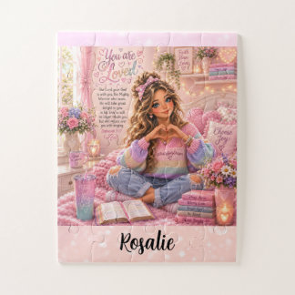 Puzzle Bible chrétienne fille arc-en-ciel rose pastel jol