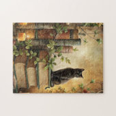 Puzzle Bibliothèque de chat noir enchantée (Horizontal)