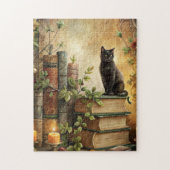 Puzzle Bibliothèque de chat noir enchantée (Vertical)