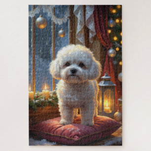 Puzzle Bichon Frisé avec lumières de Noël vacances