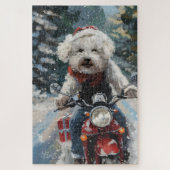 Puzzle Bichon Frise Chien équitation Moto Noël (Vertical)