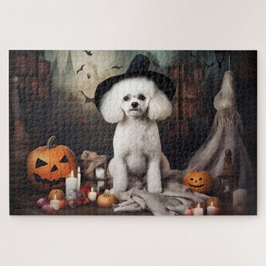 Puzzle Bichon Frise Citrouilles Halloween Épouvantable (Horizontal)