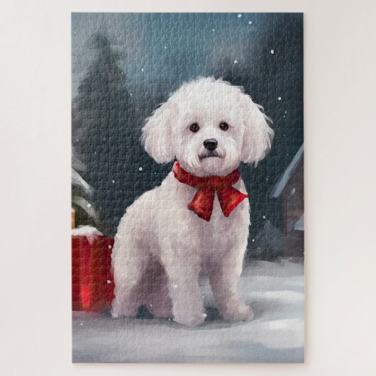 Puzzle Bichon Frise Dog à Noël de neige (Vertical)