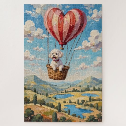 Puzzle Bichon Frise Dog Valentine's Day Heart Balloon (Vertical)