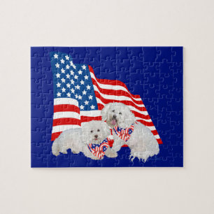 Puzzle Bichon Frise Drapeau Américain