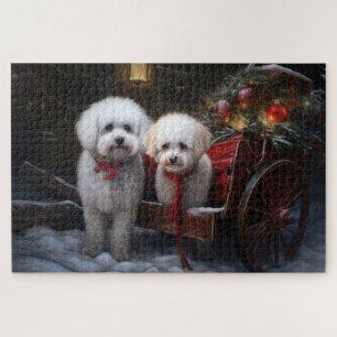 Puzzle Bichon Frise Neigeux Traîneau Décoration de Noël