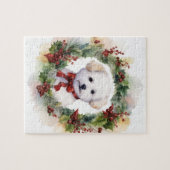 Puzzle Bichon Frise Wreath Festive Pup (Horizontal)