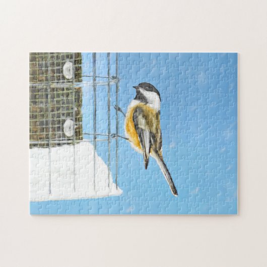 Puzzle Bickadee sur la peinture d'alimentation - Oiseaux  (Horizontal)
