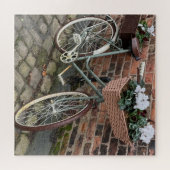 Puzzle Bicycle with Baskets of Flowers in English Village (Horizontal)