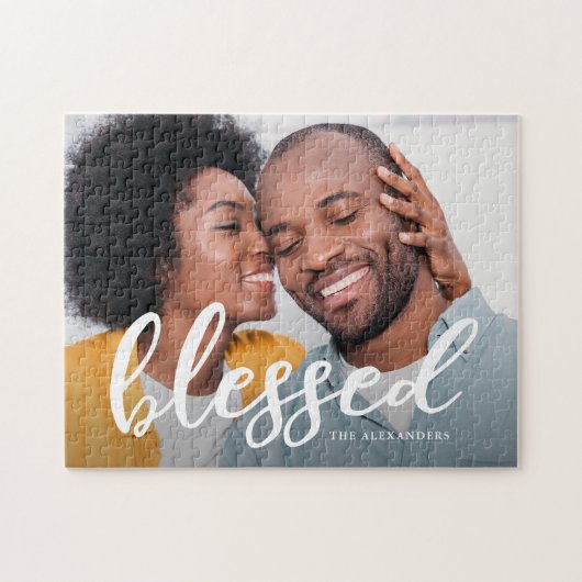 Puzzle Bienheureux Script avec nom photo (Horizontal)