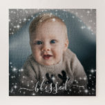 Puzzle Bienheureux votre photo entourée d'étoiles étincel<br><div class="desc">Ce puzzle est parfait pour tous ceux qui veulent se souvenir de la bénédiction de leur vie. Il présente votre photo entourée de mousseux blancs ou d'étoiles avec la légende "béni" superposée sur le fond.</div>