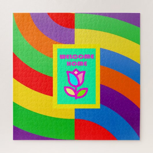 PUZZLE BIENVENUE À LA MAISON AVEC STRIPES ET MOTIF FLEURI (Vertical)