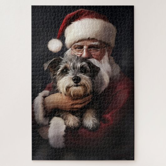 Puzzle Biewer Terrier Avec Noël Festif Du Père Noël (Vertical)