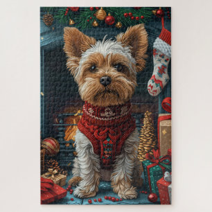 Puzzle Biewer Terrier Chien avec Cheminée Cadeaux de Noël