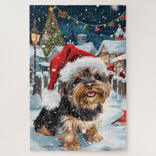 Puzzle Biewer Terrier Chien Winter Wonderland Noël Joie (Vertical)